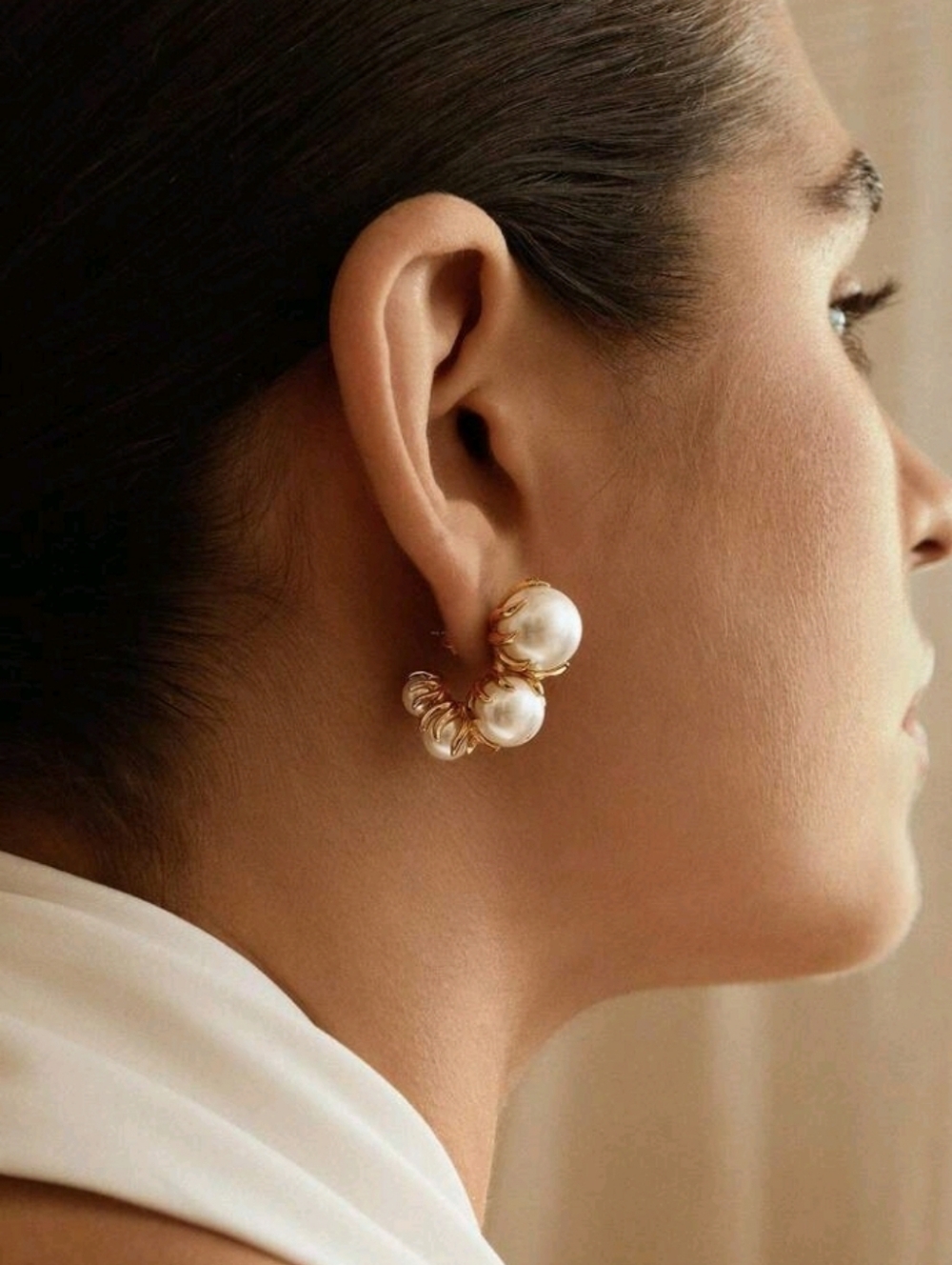 NEW! 18K Gold Plate Vintage-Inspired Pearl Cluster Open Hoop Post Earrings
